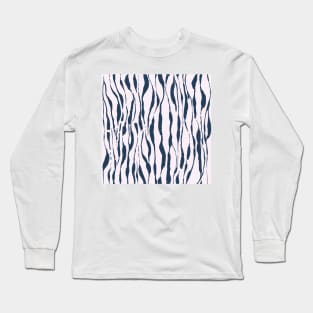 animal print - dark blue striped tiger-zebra over light pink background Long Sleeve T-Shirt